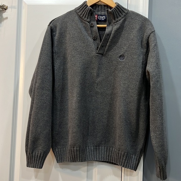 Chaps Mens Medium Grey 1/4 Zip Pullover Knit Sweater - Picture 1 of 9